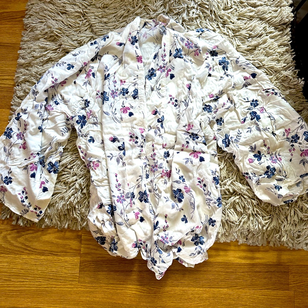 Hollister White Floral Tie-Front Camisole with Pink & Blue Flowers